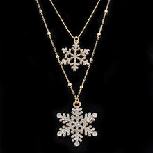 Load image into Gallery viewer, Fashion Gold Rhinestone Snowflake Pendant Necklaces Long Sweater Chain Double Layers Necklace &amp; Pendant Christmas Gift Jewerly