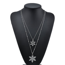 Load image into Gallery viewer, Fashion Gold Rhinestone Snowflake Pendant Necklaces Long Sweater Chain Double Layers Necklace &amp; Pendant Christmas Gift Jewerly