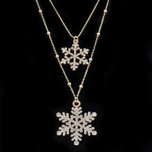 Load image into Gallery viewer, Fashion Gold Rhinestone Snowflake Pendant Necklaces Long Sweater Chain Double Layers Necklace &amp; Pendant Christmas Gift Jewerly